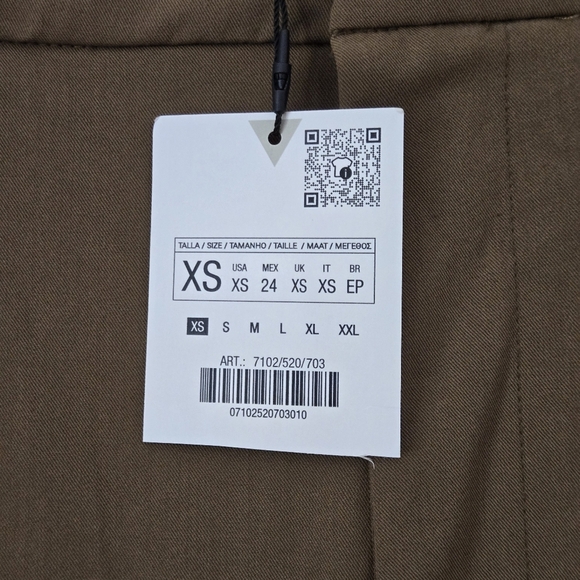 NWT Zara Cargo Trousers Elastic Waist Drawcord Hem Wide Leg High Rise Brown XS - Picture 10 of 15